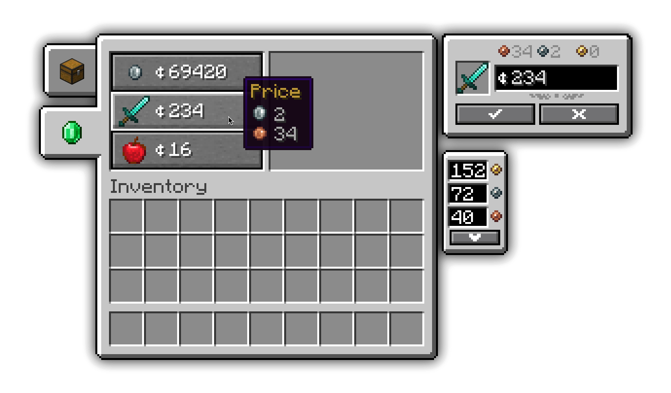 Player shop that uses coinage for pricing