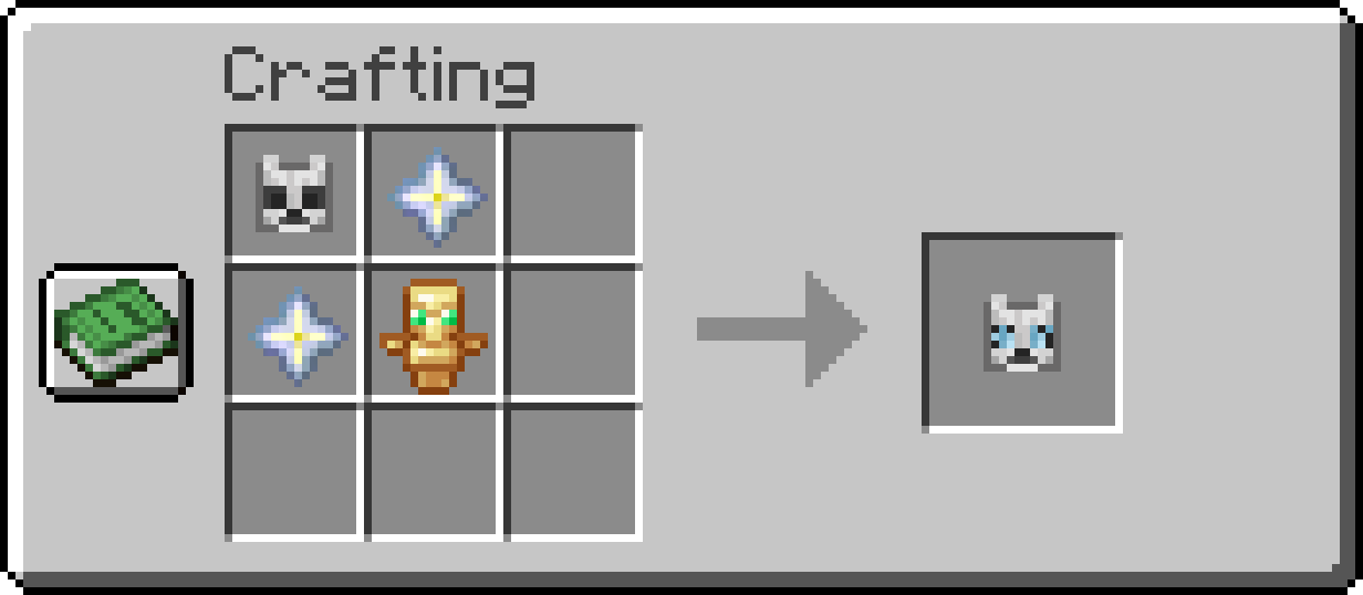 Resurrected Skeledog Head crafting recipe: Skeledog head, 2 nether stars, and a totem of undying in any assortment