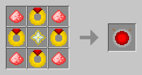 4 Redstone Infused Sugar in the corners with 4 Gold ingots on the all the side, and 1 Gilded Nether Star in the middle making a Charm of the Swift