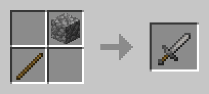 2x2 crafting grid with a stick on the bottom left and cobblestone on the top right.