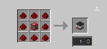One normal TNT in the middle of the crafting table with redstone dust surrounding on all sides