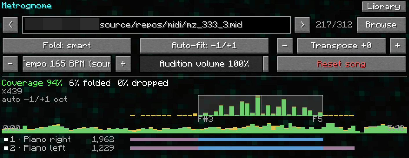 The Metrognome editor: file picker, conversion controls, coverage readout, register map, timeline and track list