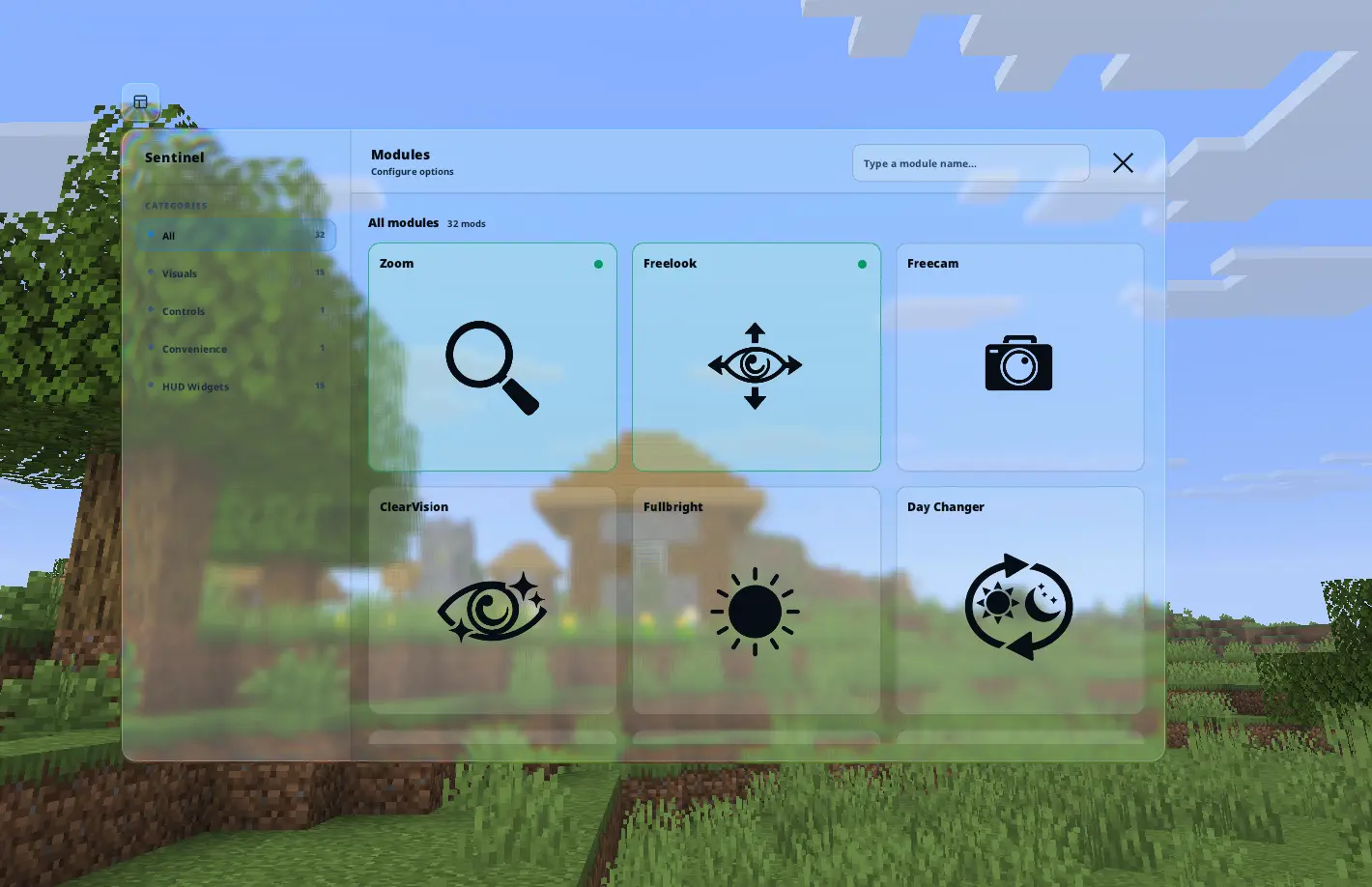 Sentinel Menu Preview - Module overview