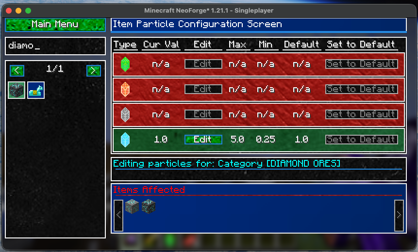 Particle Configuration Screen