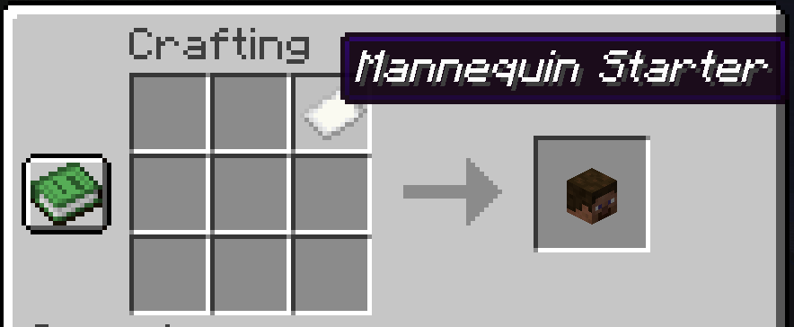 Image illustrating that you make a basic mannequin soul by placing a piece of paper named "Mannequin Starter" in a crafting grid
