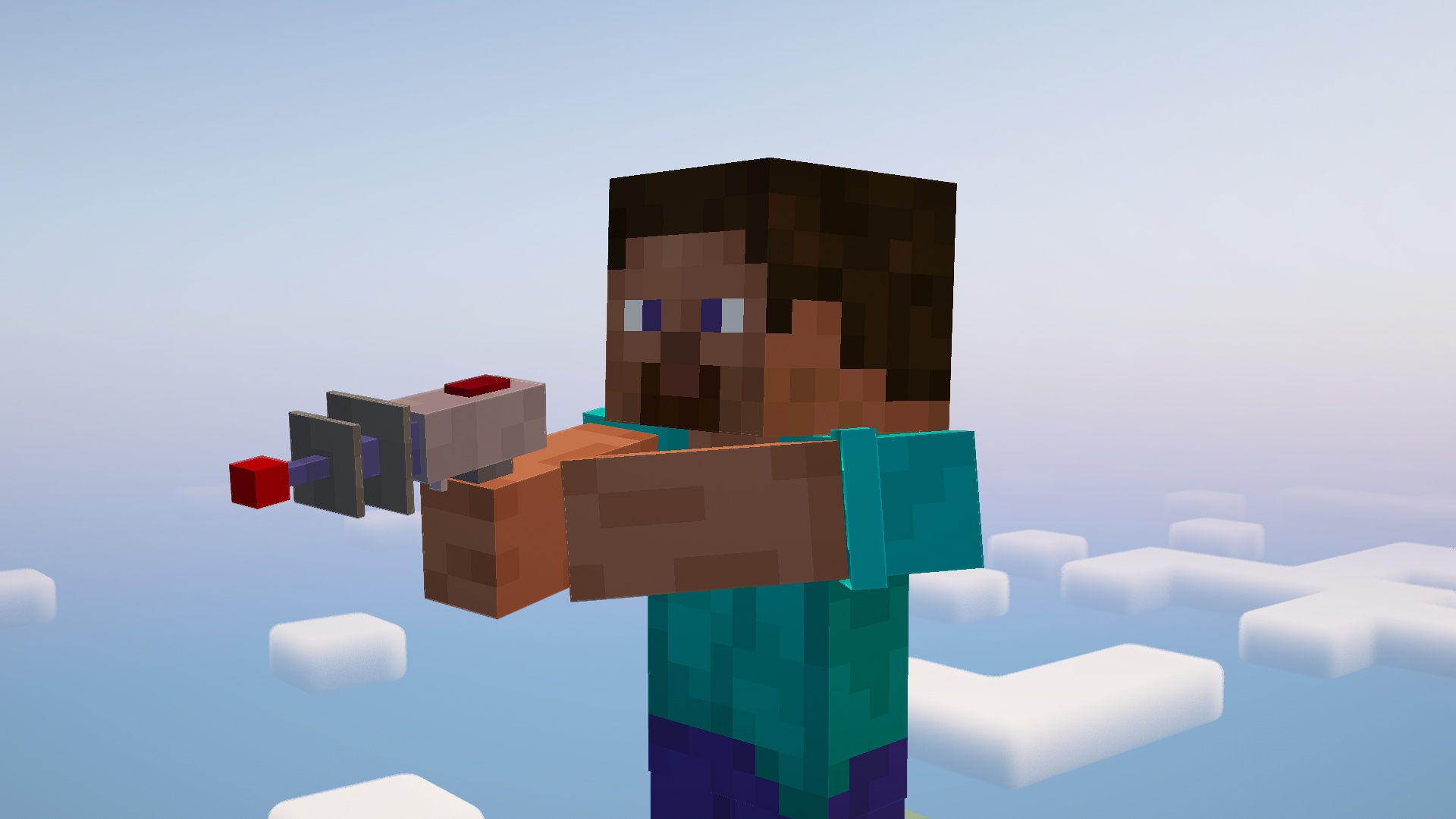 Steve holding the Ray Gun.