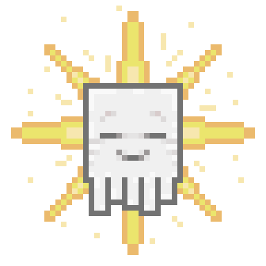 a ghastling flying towards the viewer with a yellow starburst behind it