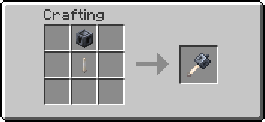 A crafting recipe showing a Heavy Core block and an End Rod under it, resulting in the Gravity Mace item