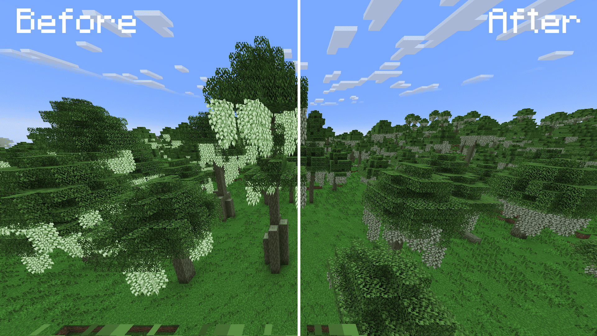 An image showcasing Biomes O' Plenty's bayou biome, with the focus being the retexture of the mod's spanish moss to be less saturated and slightly darker.