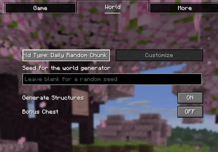 A image that shows the minecraft world settings highlighting/hoving over the World type selection button.
