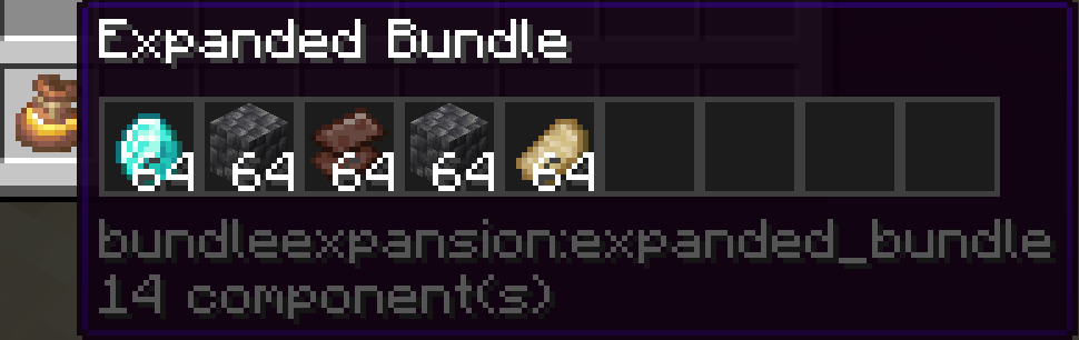 This image shows a tool tip which shows the contents of the Expanded Bundle