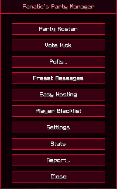 An image of Fanatic's PvP Club Party Manager's main GUI