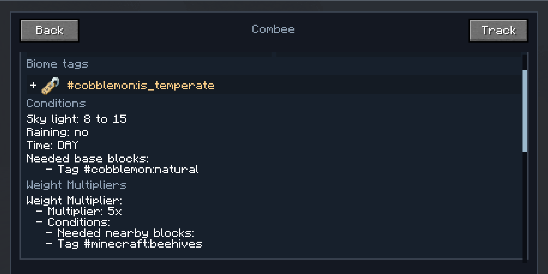 List even what blocks or block tags that imapct it's spawn weight