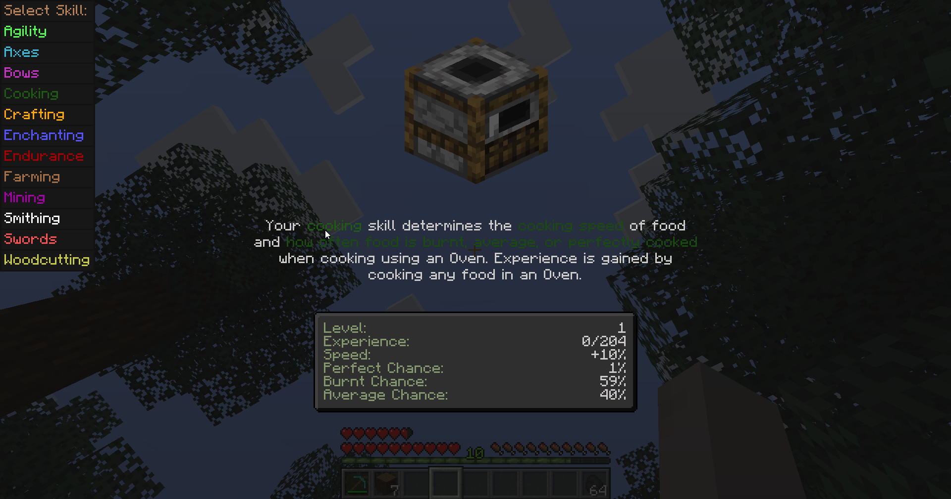 Cooking skill screen