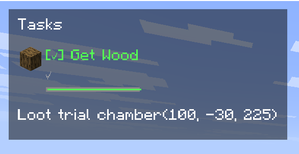 Tasks menu in HUD