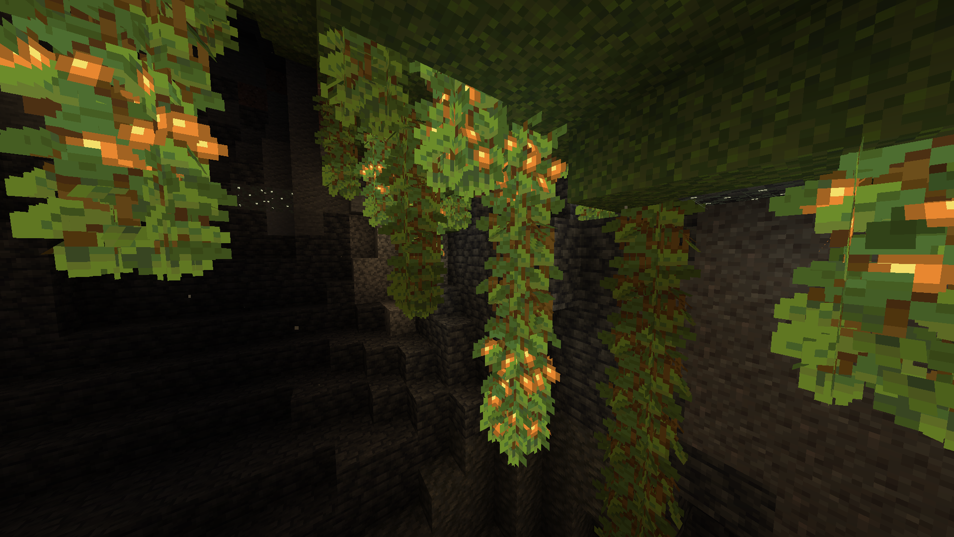 Glow berry vines and glow lichen are emissive and vines are bushy(*Optifine or Continuity)