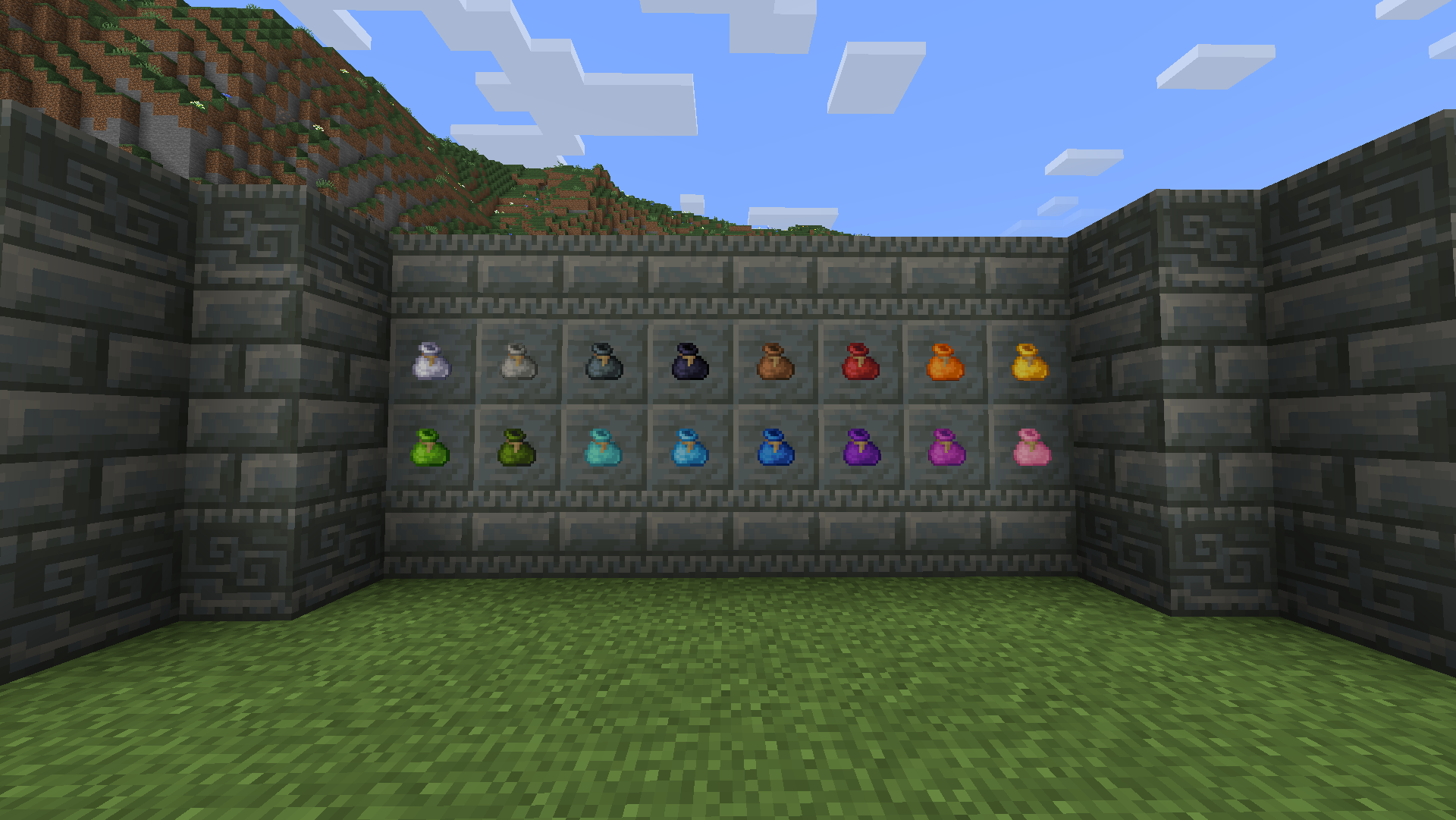 Wall of dyed bundles