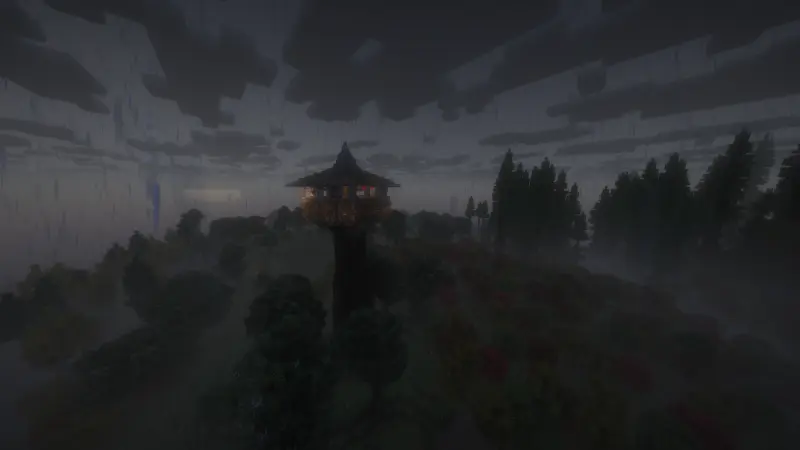 wizard tower in rain