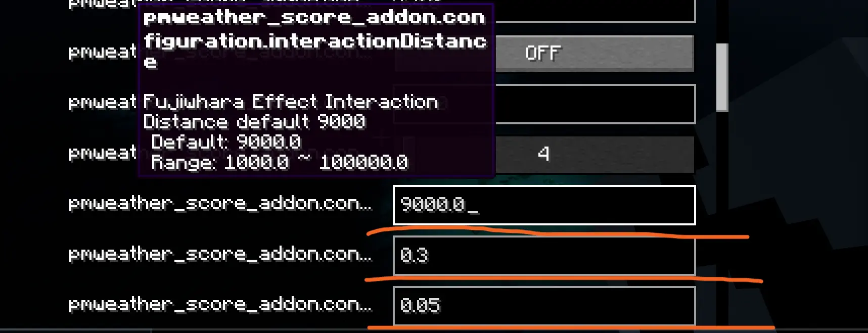 Fujiwhara Effect adjustment settings