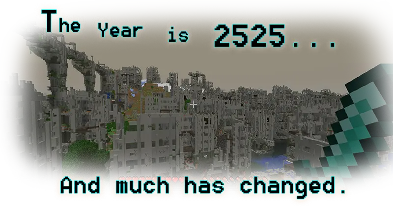 The year is 2525 and much has changed. Image shows a ruined landscape with the player in the first person view.