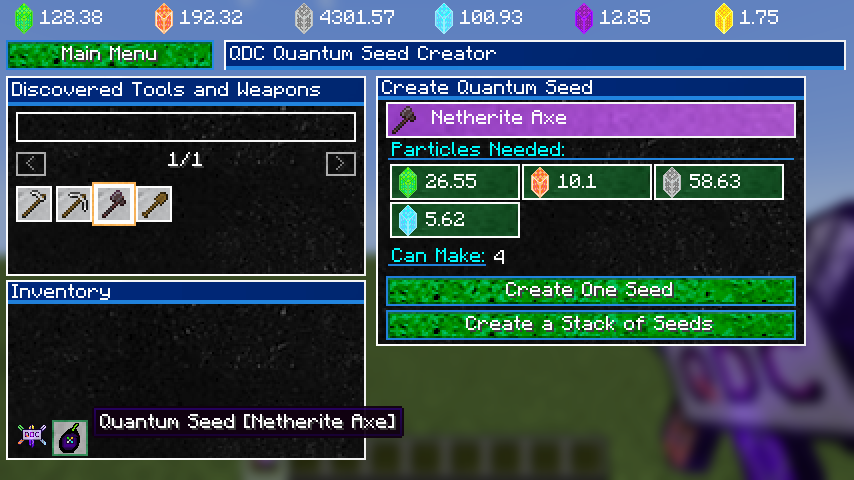 Quantum Tool Seed Creation Screen