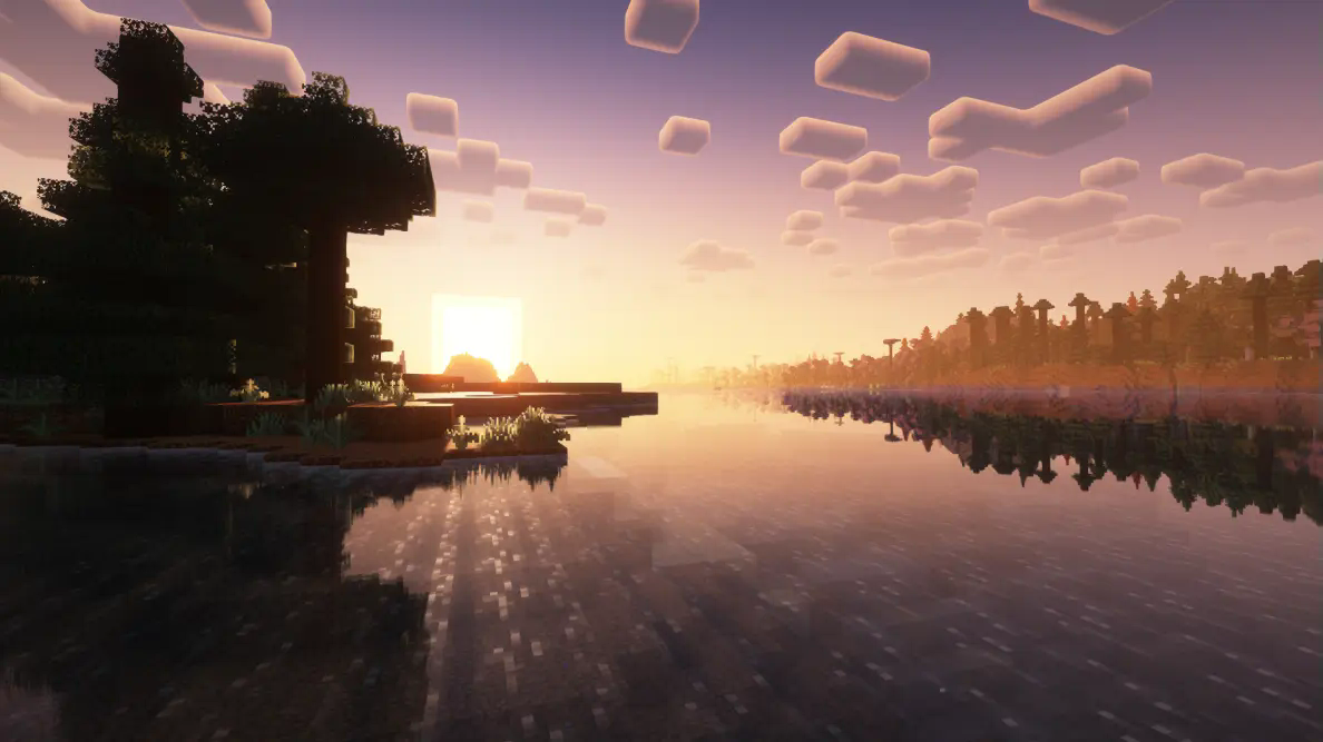 Showcase image of shaders and extended render distance.