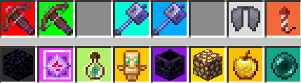 a group of items in the minecraft inventory highlighted different colors
