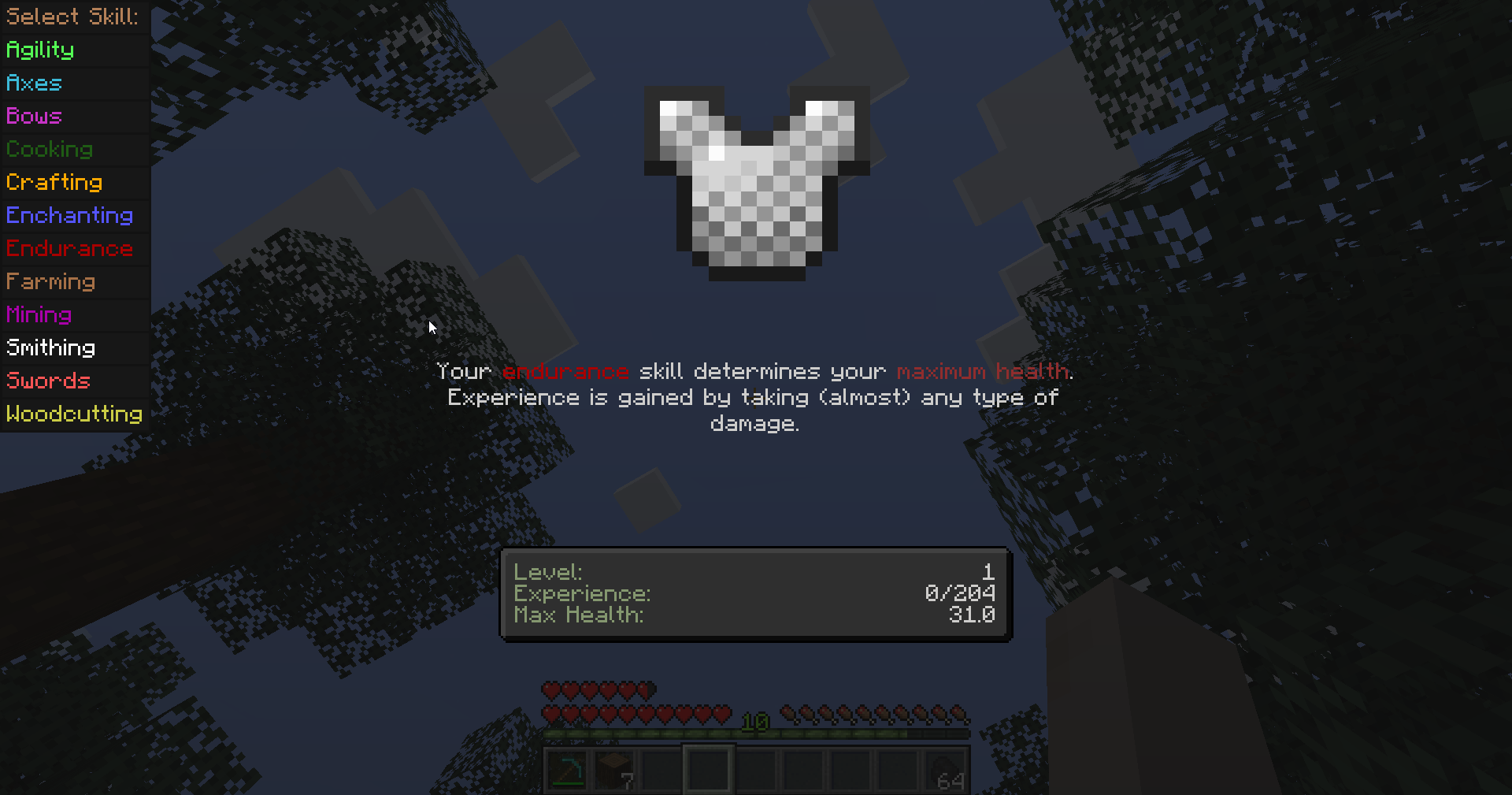 Endurance skill screen