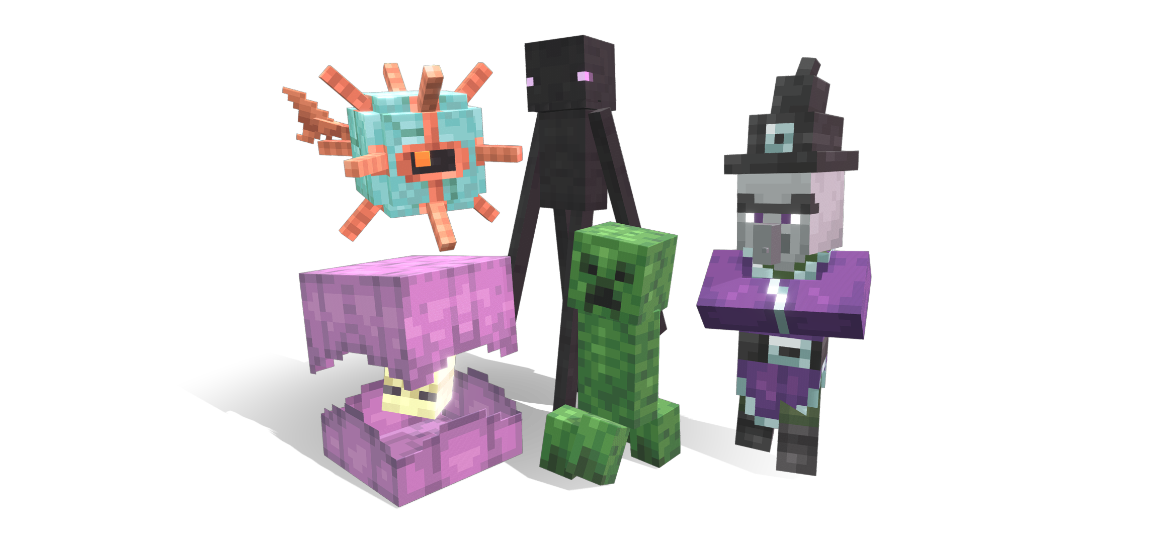 Witch, Creeper, Enderman, Shulker and Guardian textures