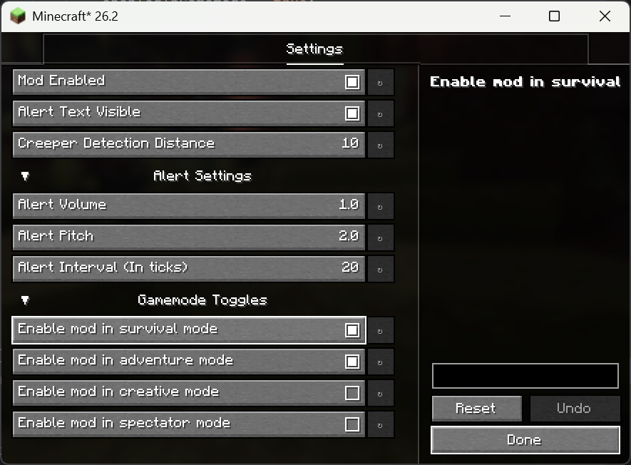 Configuration menu as of 1.3.0