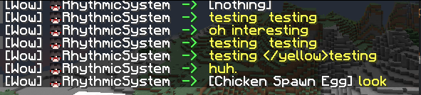 Image showing that the chat is yellow, and is not reset by closing tags or using the reset tag
