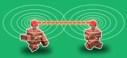 Visual of two copper golem transmitting a signal to each other represented by circular waves around each golem.