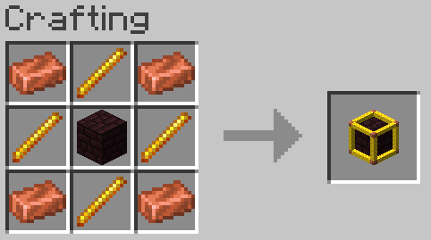 First Item: Copper Ingot, Second Item: Blaze Rod, Third Item: Copper Ingot, Fourth Item: Blaze Rod, Fifth Item: Nether Bricks, Sixth Item: Blaze Rod, Seventh Item: Copper Ingot, Eighth Item: Blaze Rod, Ninth Item: Copper Ingot