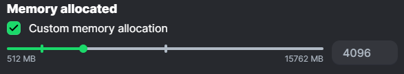 Enable the "Custom memory allocation" option, and place the green dot on the second line; when you do, it will show 4096, as in the following image: