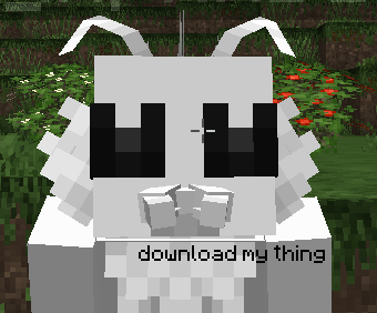 A close up screenshot of a minecraft player model with bug-like features. The captioned text reads 'download my thing'.