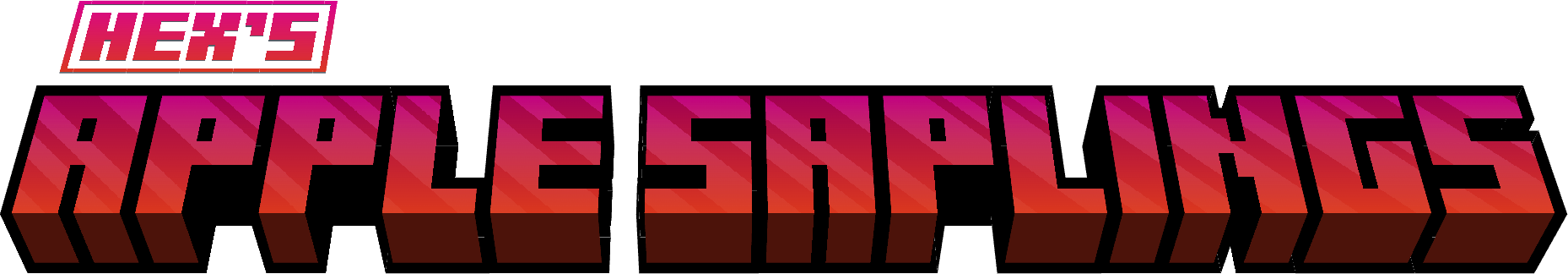 "Hex's Apple Saplings" in Minecraft font with a sunset gradient.