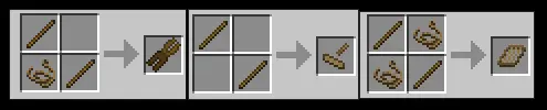 Recipes for wooden tongs, firestarter, and sift respectivley.