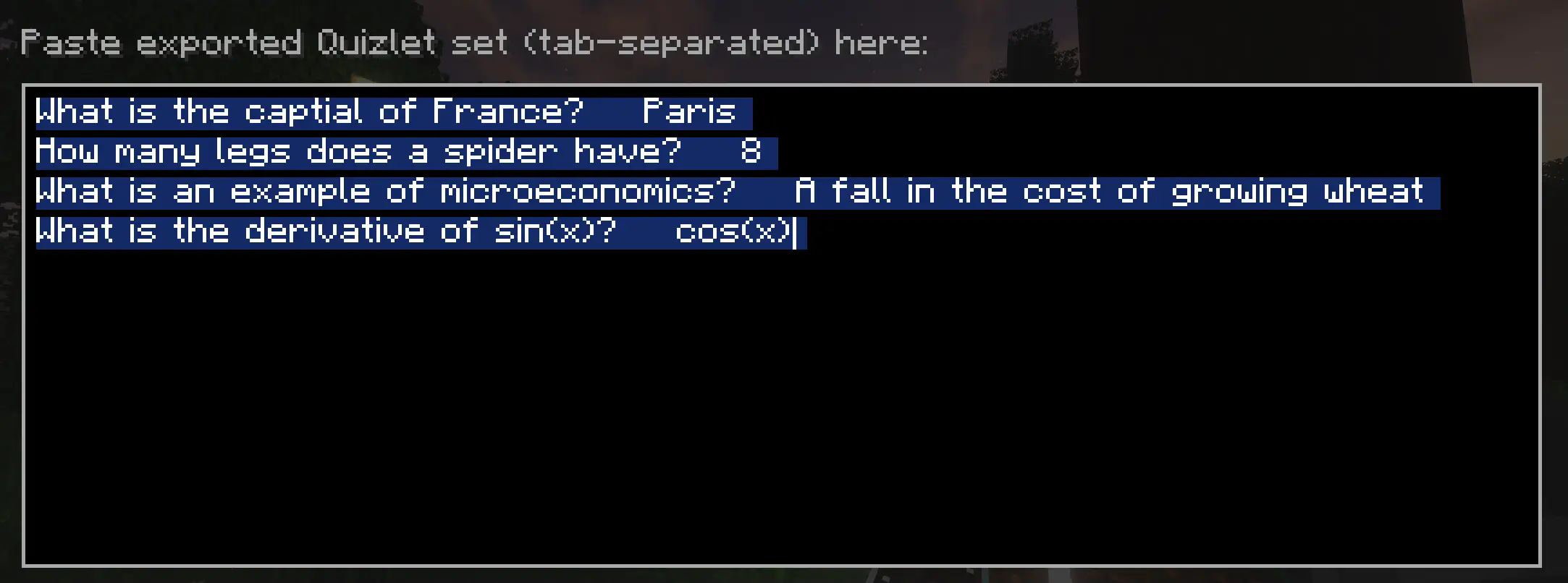 Paste in Studycraft