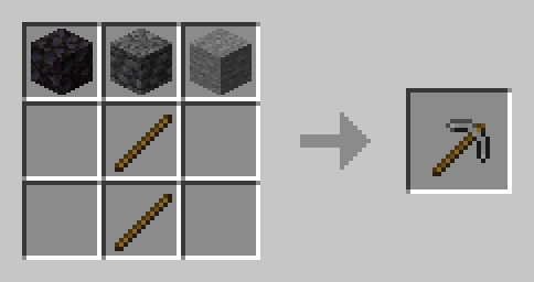 crafting recipe showing which blocks can be used to craft a stone pickaxe