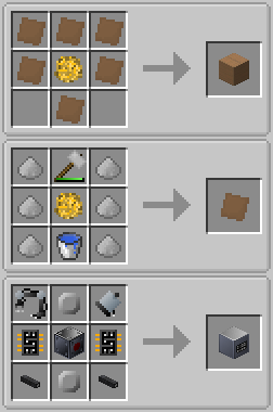 A screenshot of recipes for a cardboard box, cardboard, and a crate taper