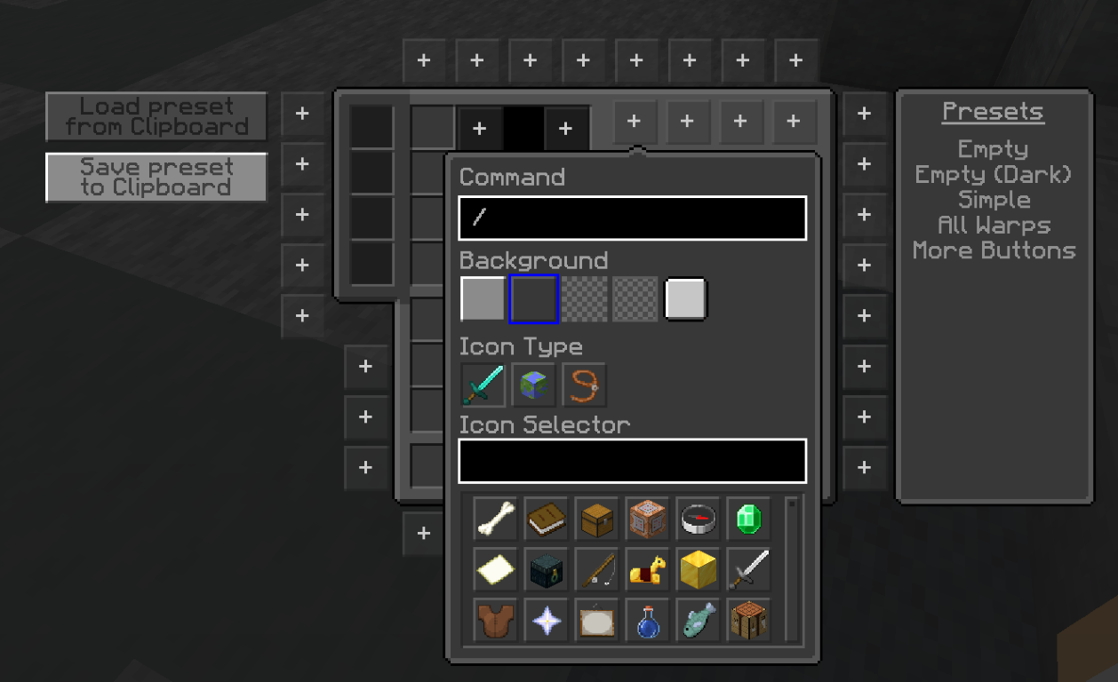 Picture showcasing how the customizable inventory command buttons loks.
