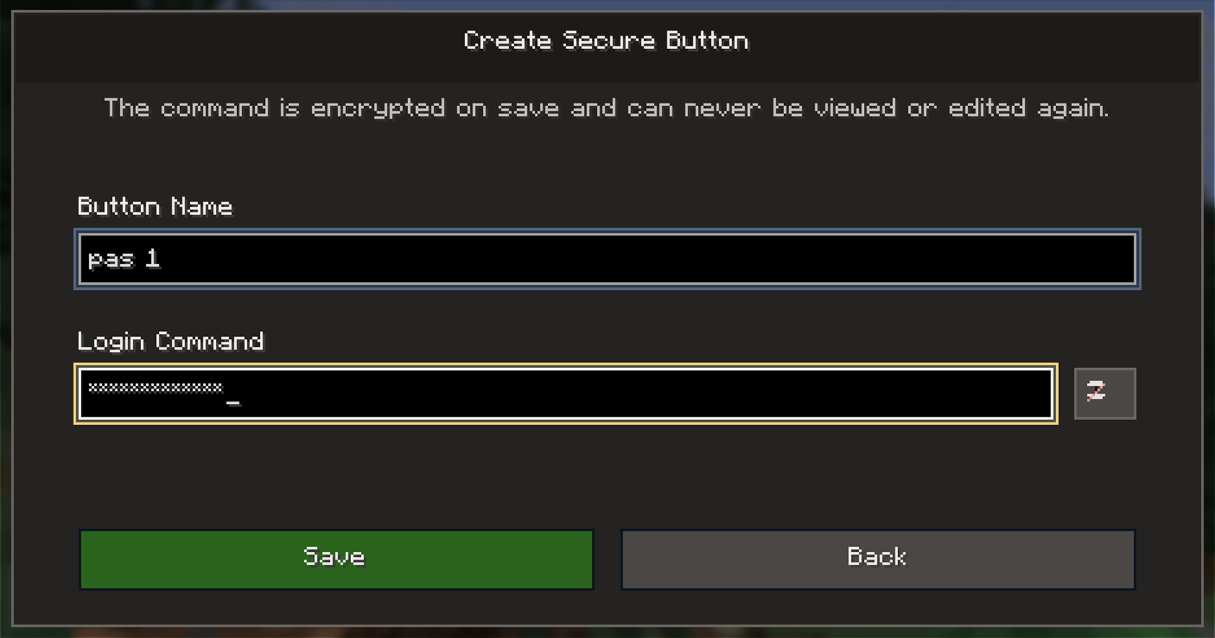 fastlogin menu - create button