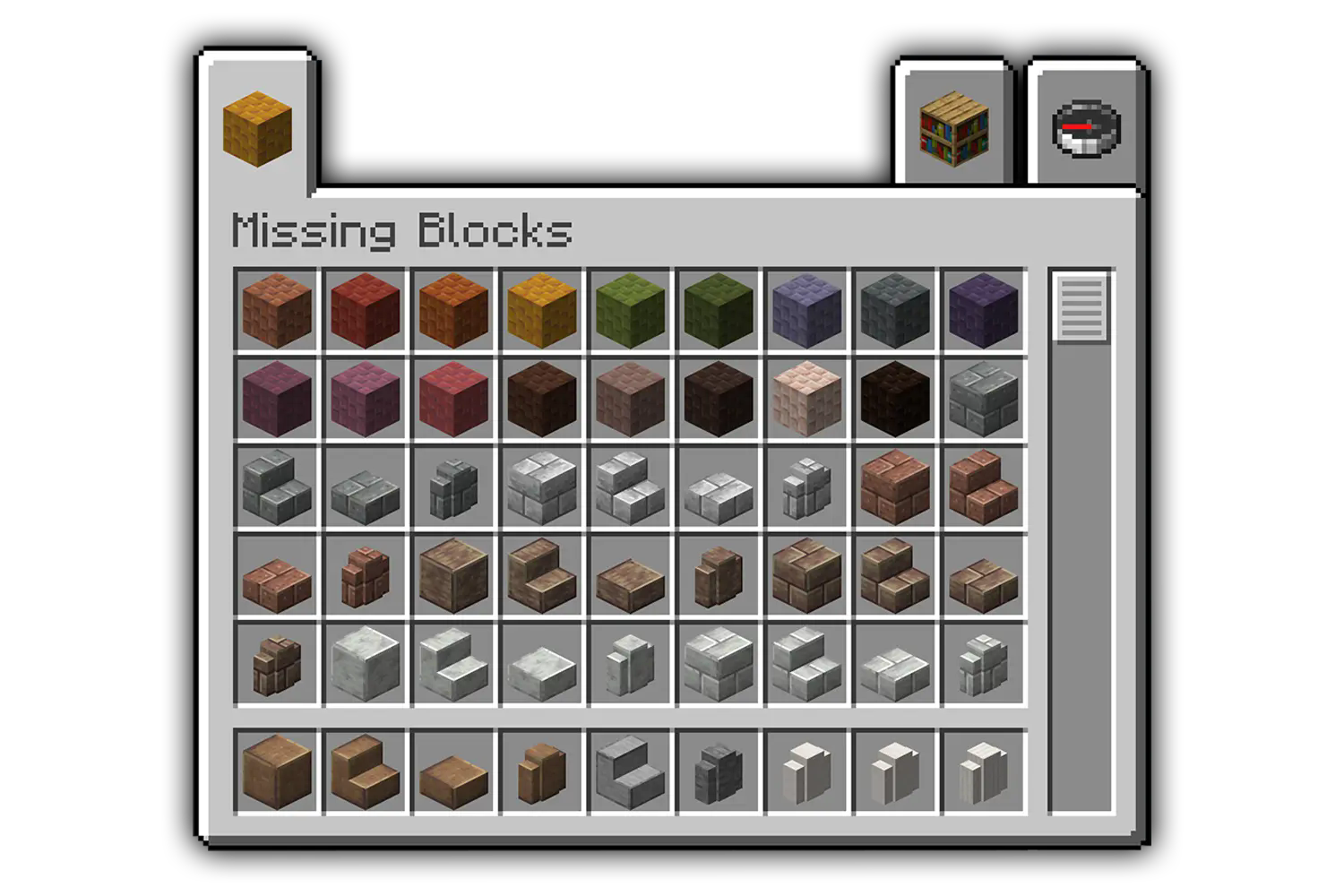 Full inventory view of all blocks in 1.0.0