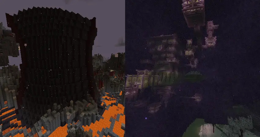 A picture of the Nether Reactor from Incendium and the End Castle from Dungeons and Taverns