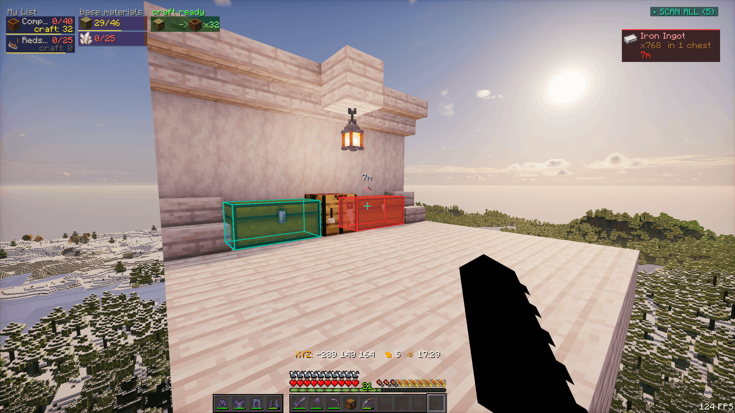 Item finder showcase showing chest tracking results for a searched item