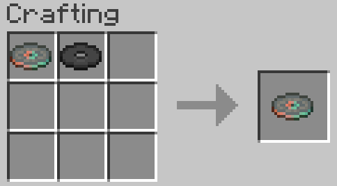 A crafting recipe showing the cloning of the Precipice music disc