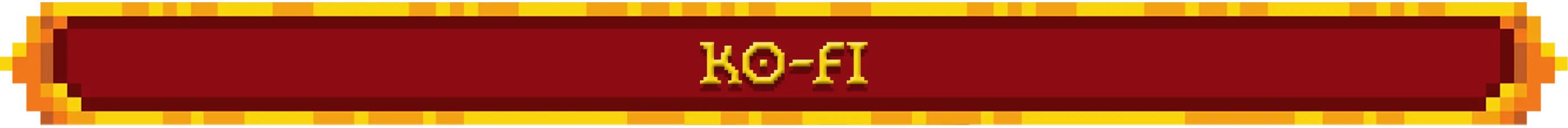 Decorative divider with pixelated golden and orange border design displaying 'KO-FI' in yellow medieval-style text on a dark red background