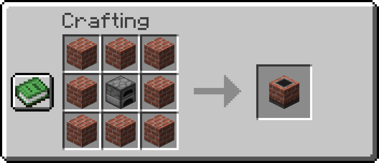 Kiln crafting recipe: 8 bricks around a furnace