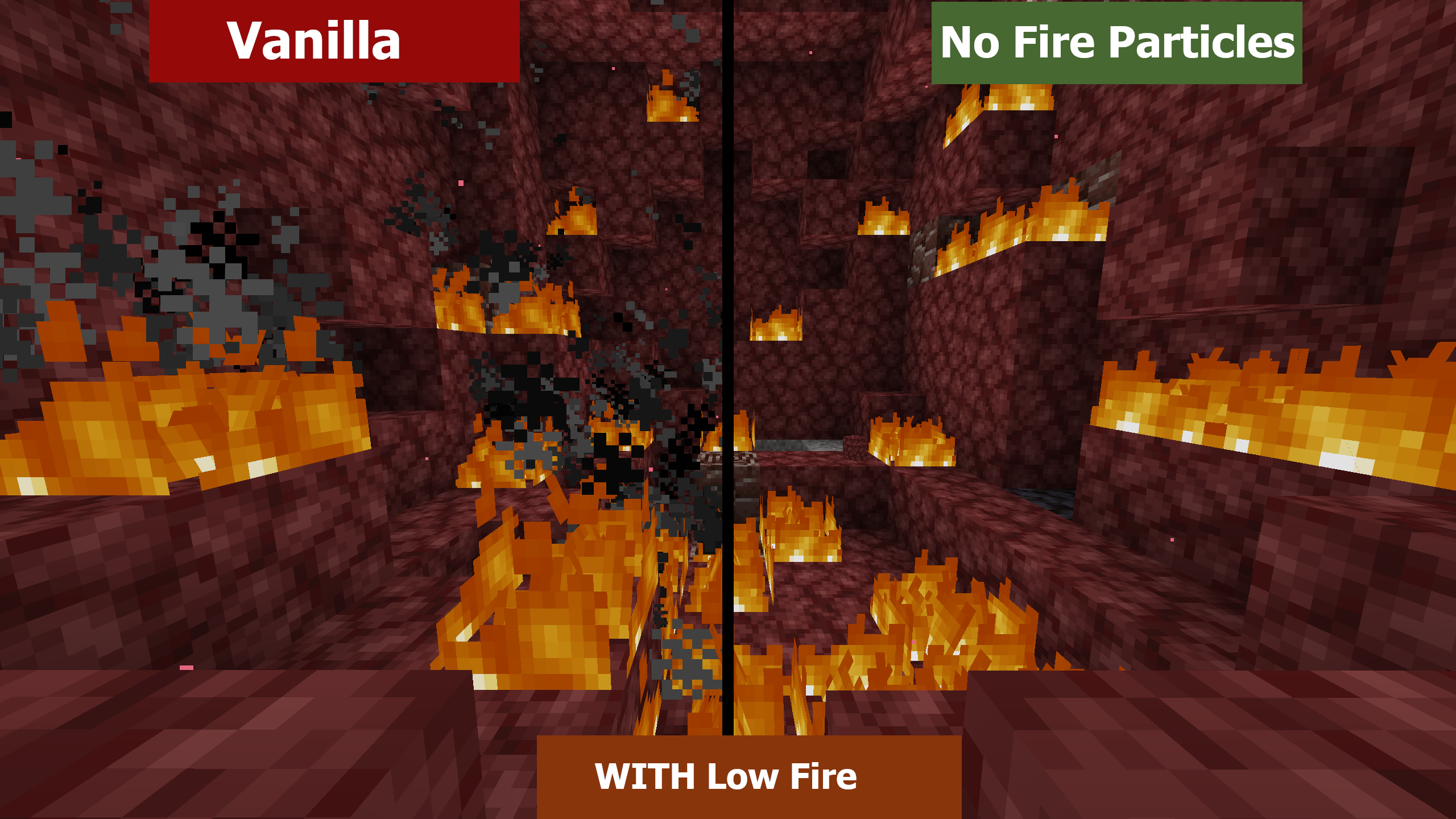 A Comparison of Vanilla and No Fire Particles in Nether with Low Fire on