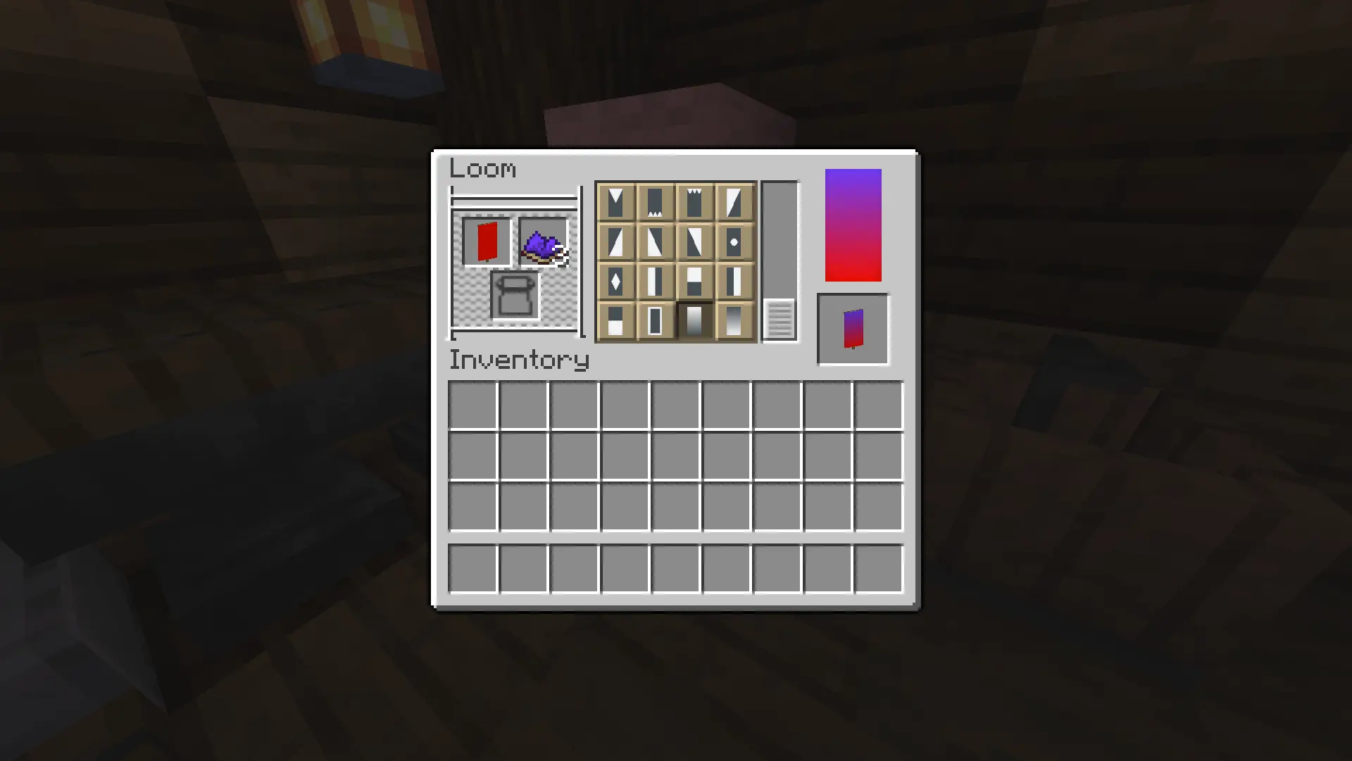 UI of the Loom with a red banner and a vibrant purple mixed dye being used for a gradient pattern.